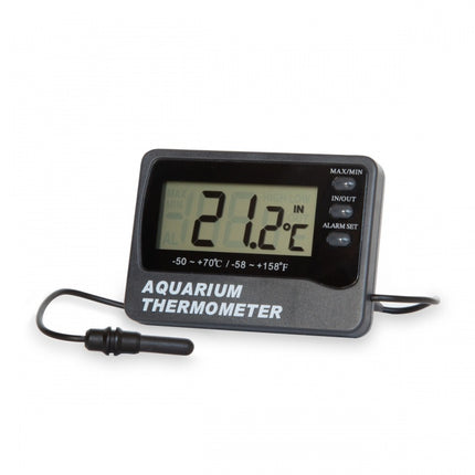 Aquarium thermometer with water and room temperature sensors